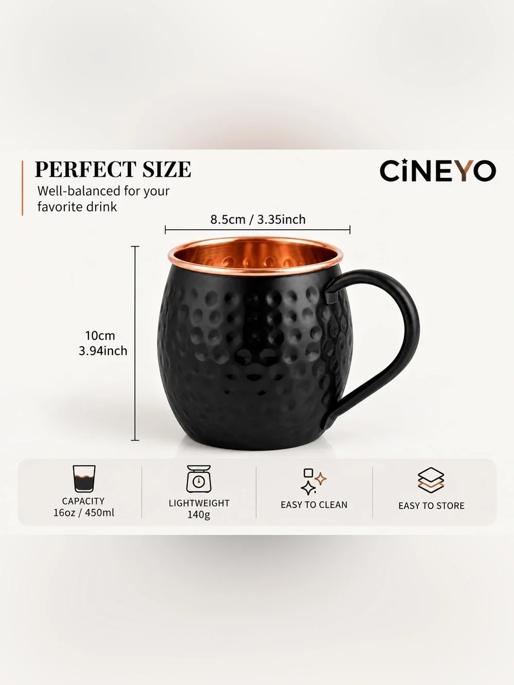 Midnight Copper Hand-Hammered Mug – 16 oz